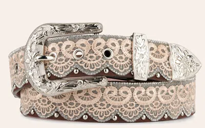 3d Angel Ranch Women's Brown Lace, Crystal And Stud Western Belt In Gold