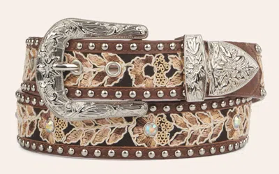 3d Angel Ranch Women's Brown Leather With Floral Embroidery Crystals And Studs Western Belt