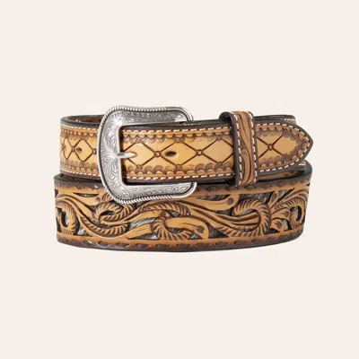 3d Belt Co Men's Tooled Leather Calf Hair Underlay Western Belt In Brown