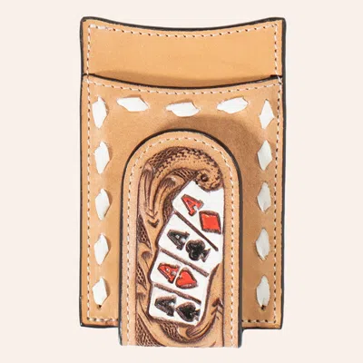 3d Belt Co. Tan Tooled Leather Hand Painted Cards Money Clip In Brown