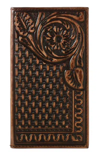 3d Belt Company Men's Leather Floral Basketweave Wallet In Brown