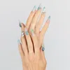 3h Nails Ocean Goddess Teal Ombre Handmade Reusable Press-on Nails, 10-piece