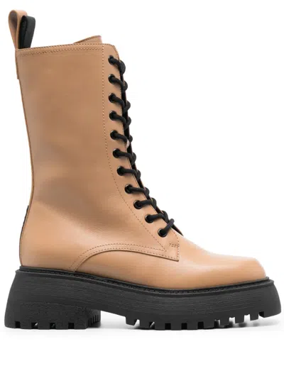 3juin 40mm Lace-up Leather Boots In Braun