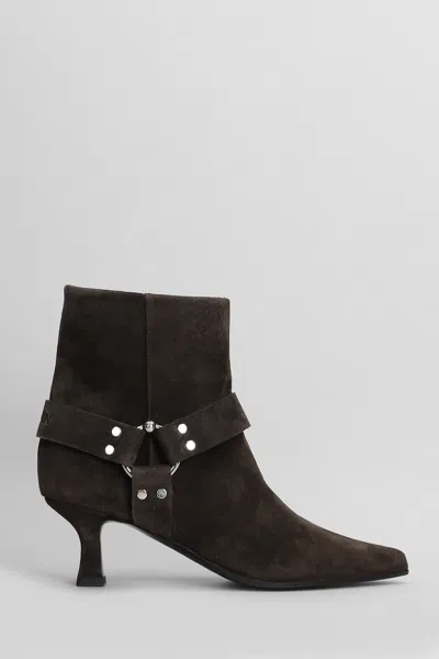 3juin Avril 055 High Heels Ankle Boots In Brown Suede