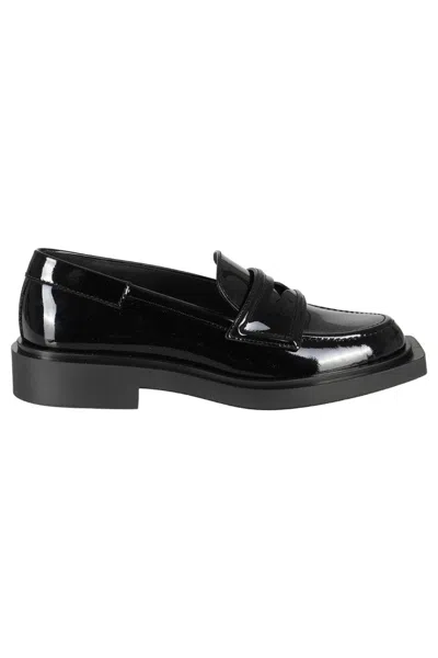 3JUIN BLACK LEATHER LOAFER WITH PURPLE PATTERN
