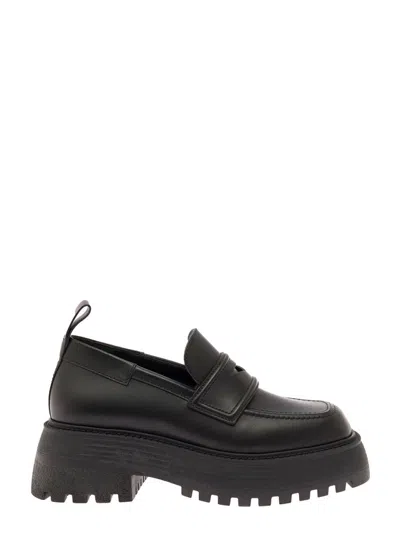 3JUIN BLACK LEATHER SOFIA LOAFERS