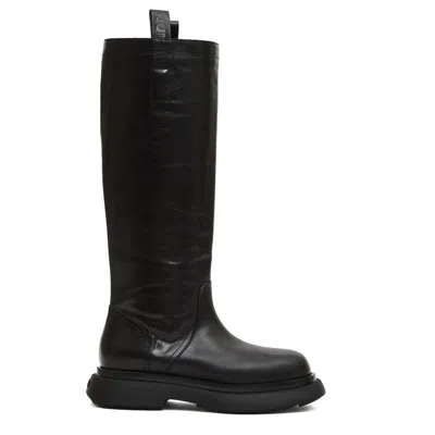 3juin Black Leather Tall Boots With Chunky Sole And Pull Tabs