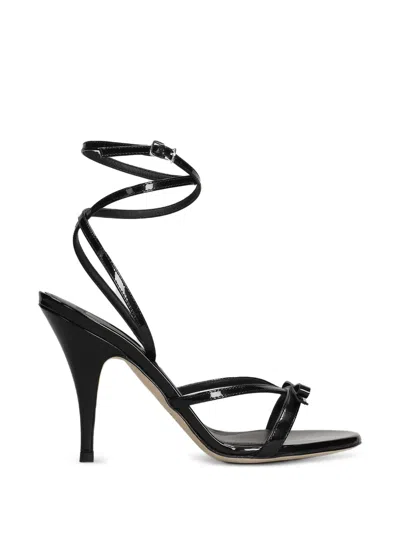 3juin Bow-detail Leather Heeled Sandals In Black