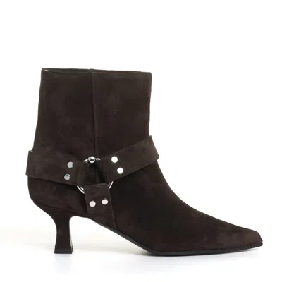3juin Brown Suede Boot With 55 Mm Heel And Metal Ring