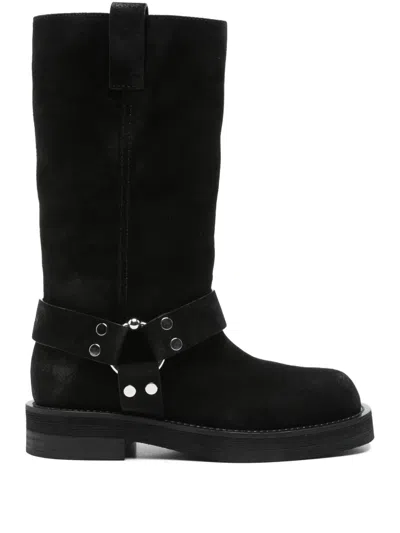 3juin Buckle-strap Suede Boots In Black