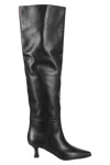 3juin Knee-high Black Leather Boot With Fuchsia Accents