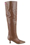 3juin Knee-length Brown Leather Boots With Pointed Toe In Brown