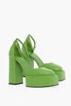 3juin Leather Ambra Sandals Heel 13 Cm In Verde Blu E Verdi
