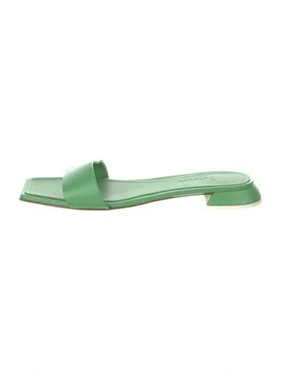 Pre-owned 3juin Leather Animal Print Slides In Green