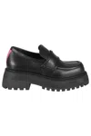 3juin Leather Loafers With Fuchsia Detail And Raised Sole