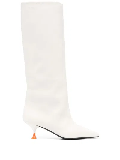 3juin Leather Sculped Heel Boots In Neutrals