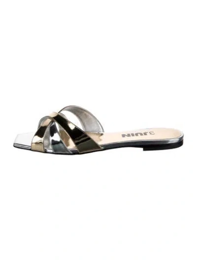 Pre-owned 3juin Leather Slides In Gold/silver