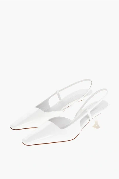 3juin Patent Leather Kira Slingback Pumps With Squared Toe Heel 7c In White