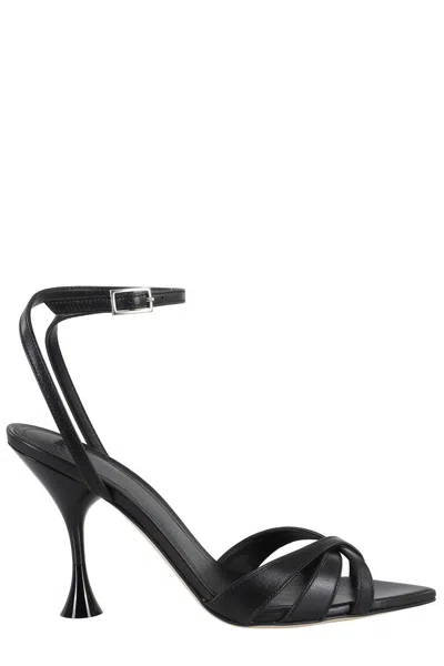 3juin Pointed Toe Black Sandals With Crisscross Straps