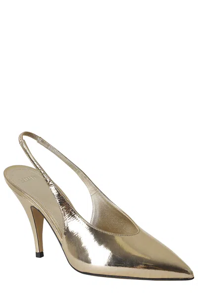 3juin Pointed-toe Slingback Heels With Metallic Finish In Gold