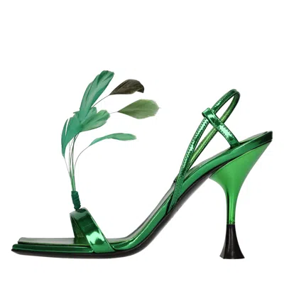 3juin Kimi Sandal In Metallised Green Leather