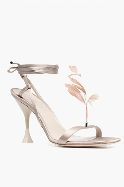 3juin Satin Kimi Sandals With Decorative Feathers 10cm In Multi