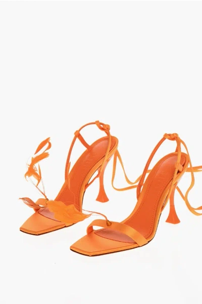 3juin Satin Kimi Sandals With Decorative Feathers 10cm In Orange