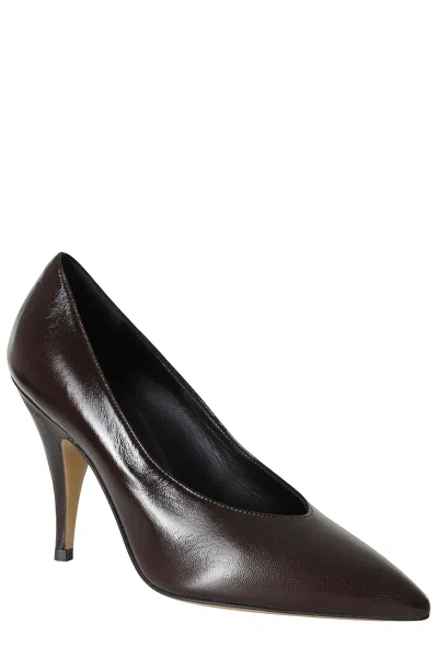 3juin Simona Pumps In Coffee Leather With Pointed Toe In Black