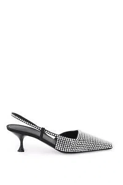 Pre-owned 3juin Slingback Pumps With Crystals In Satin Black (black)