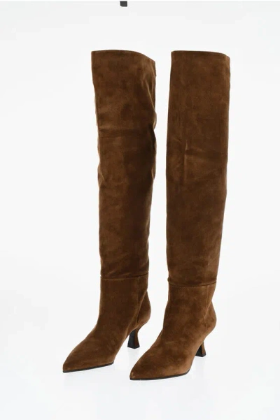 3juin Suede Bea Under The Knee Boots 6cm In Brown