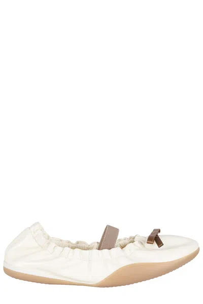 3juin White Naomi 005 Miloki Bow Elastic-band Leather Flats In Multi