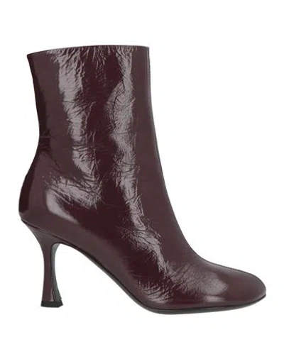 3juin Woman Ankle Boots Burgundy Size 5 Leather In Brown