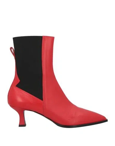 3juin Woman Ankle Boots Red Size 11 Leather