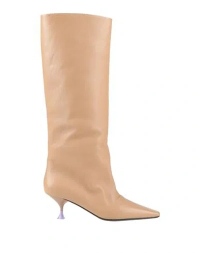 3juin Woman Boot Sand Size 10 Leather In Beige