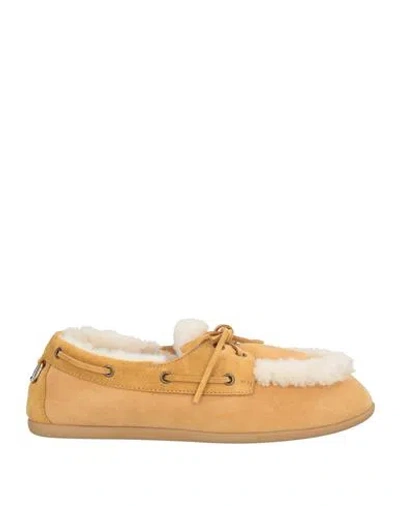 3juin Woman Loafers Camel Size 11 Shearling In Beige