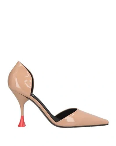 3juin Woman Pumps Beige Size 7.5 Textile Fibers In Brown