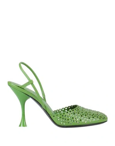 3juin Woman Pumps Green Size 7.5 Leather
