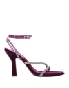 3juin Crystal-strap Velvet Sandals In Red