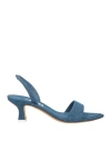 3juin Woman Sandals Navy Size 7.5 Textile Fibers, Leather