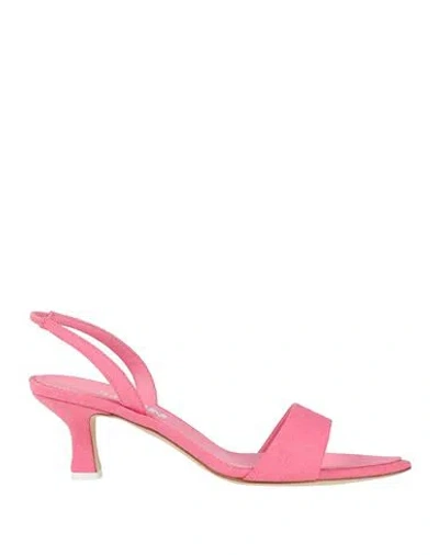 3juin Woman Sandals Pink Size 9 Textile Fibers, Leather