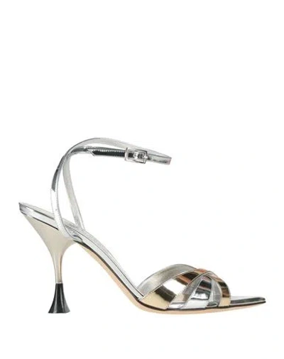 3JUIN 3JUIN WOMAN SANDALS SILVER SIZE 7.5 LEATHER