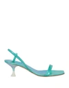 3juin Woman Sandals Turquoise Size 11 Soft Leather In Blue