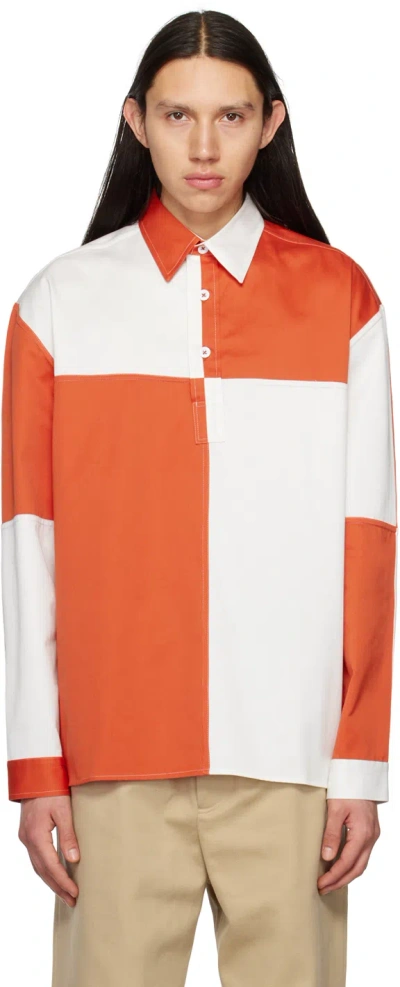 3man Colour-blocked Cotton Shirt In Orange/whit