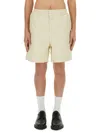 3paradis Casual Twill Shorts With Elastic Waistband In Beige
