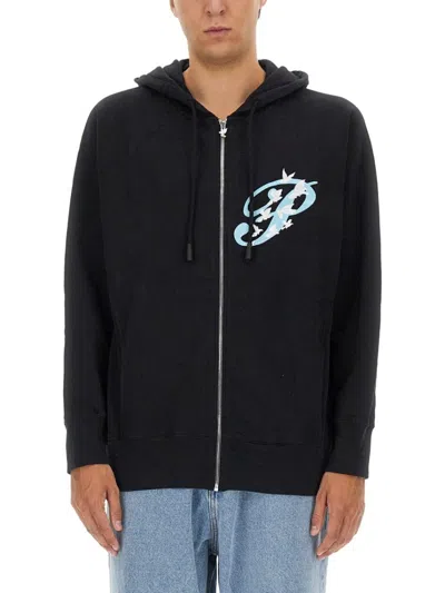 3paradis Black Zip Sweatshirt With Graphic Design