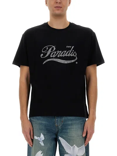 3paradis Crystal-embellished Logo T-shirt In Black