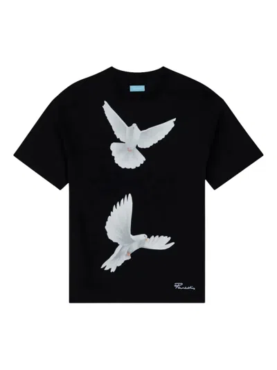 3paradis Dove-print Cotton T-shirt In Black
