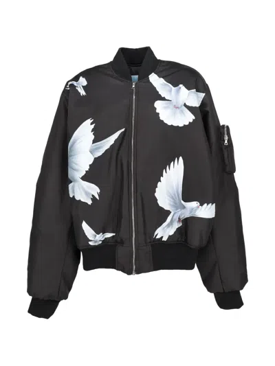 Pre-owned 3paradis Dove-print Bomber Jacket In Black