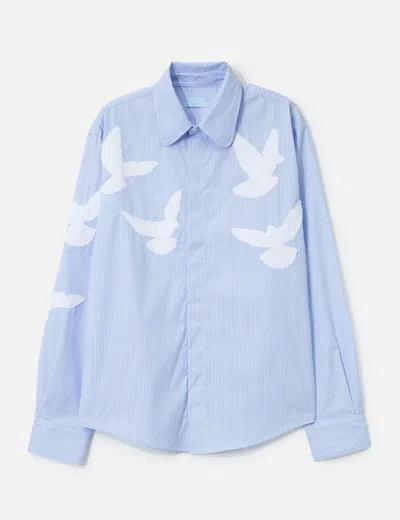 3paradis Flying Doves Button Shirt In Blue