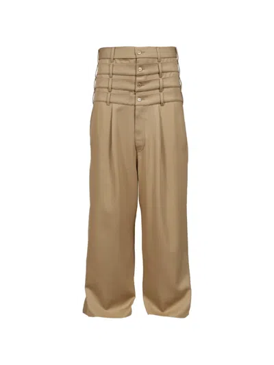 3paradis Four-waist Pleated Tailored Trousers In Brown